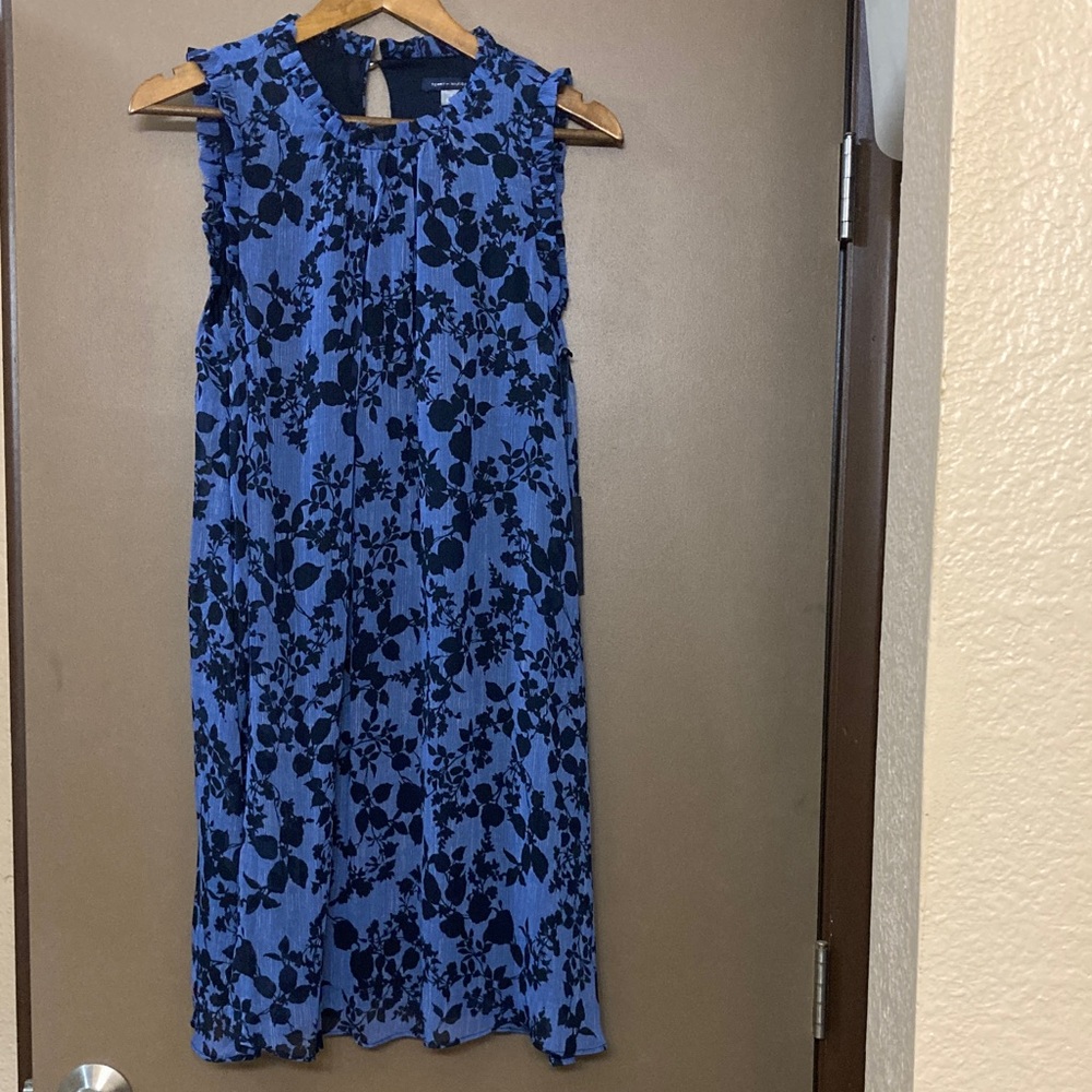 Tommy Hilfiger Blue and Black Floral Midi Dress